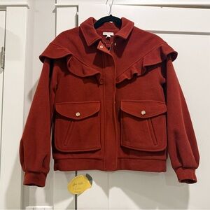 Chloe Rust Ruffle Bomber Jacket Women’s 2 XS/S. Girls size 14 New
